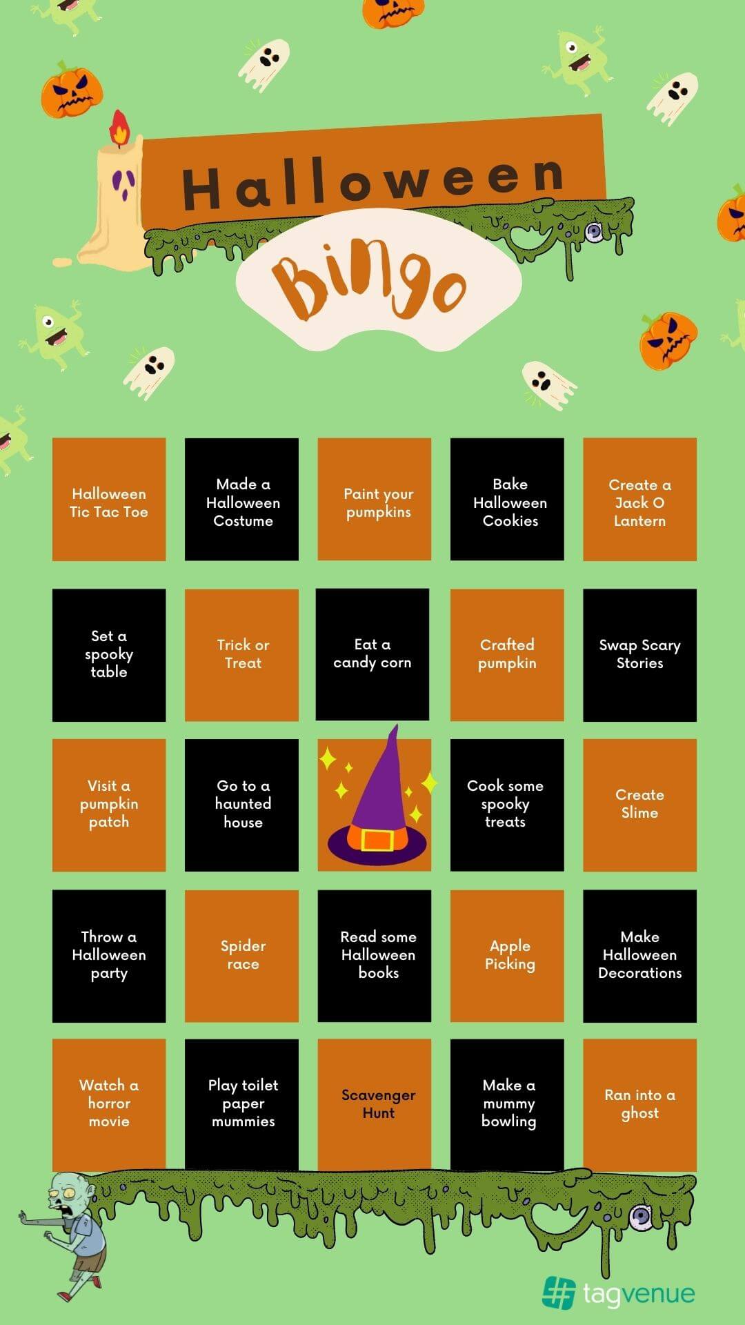 Colorful halloween bingo template for work