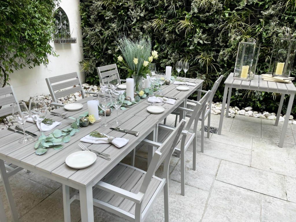 a private garden with grey setting in London