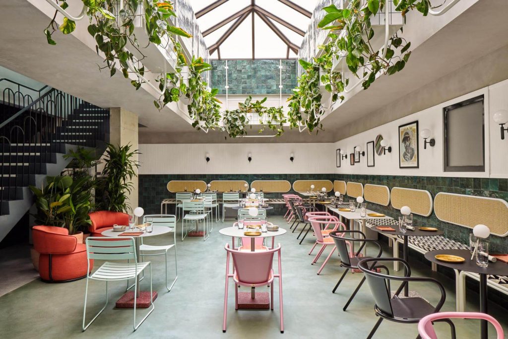 pastel coloured restaurant interior