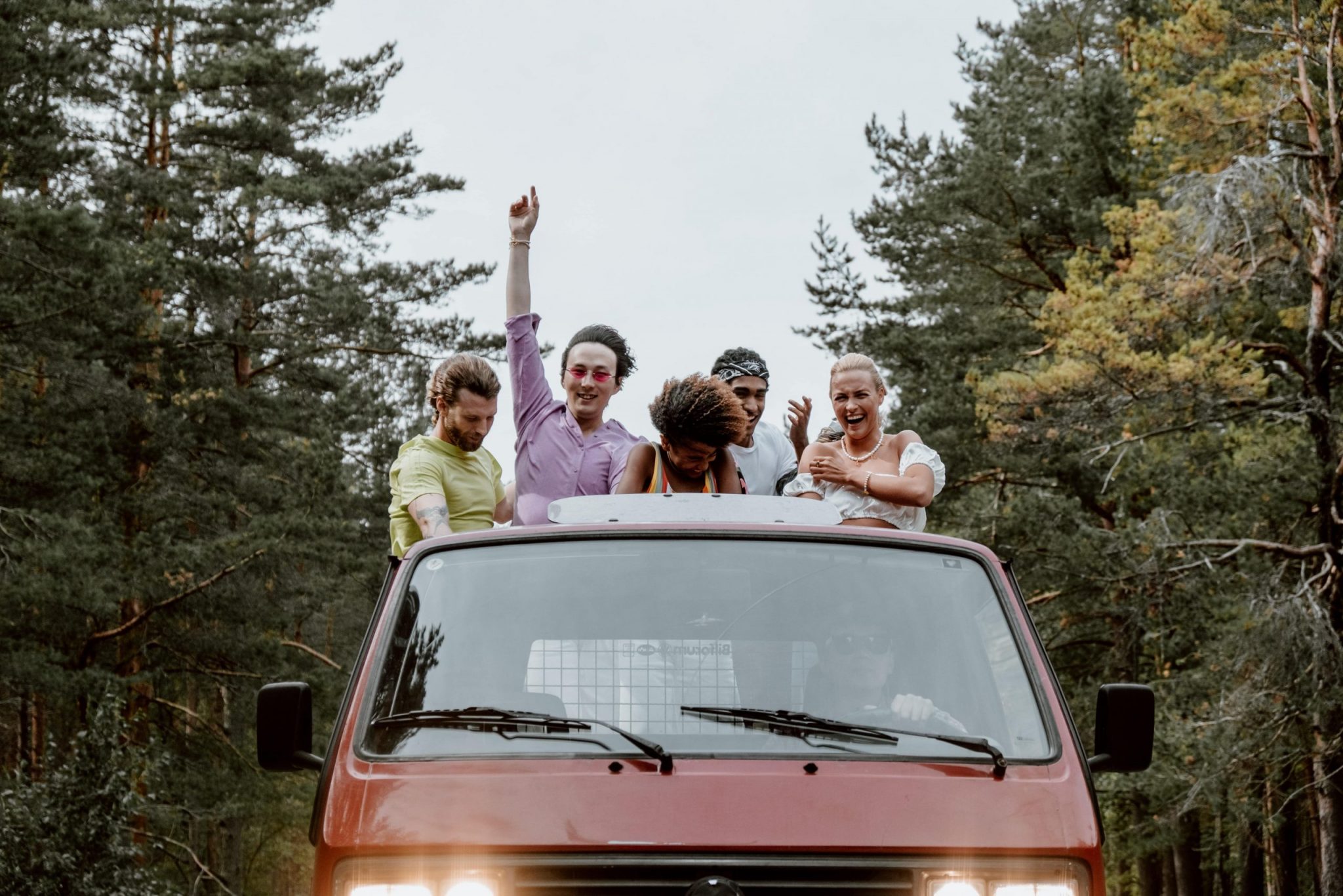 people having fun during a road trip