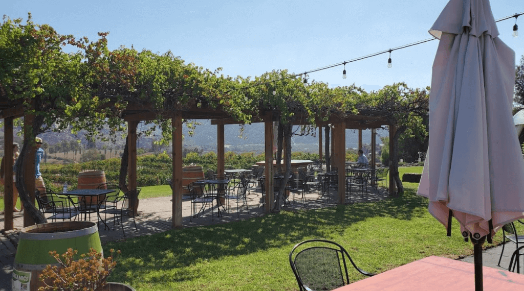 a few tables with chairs in an outdoor vineyard