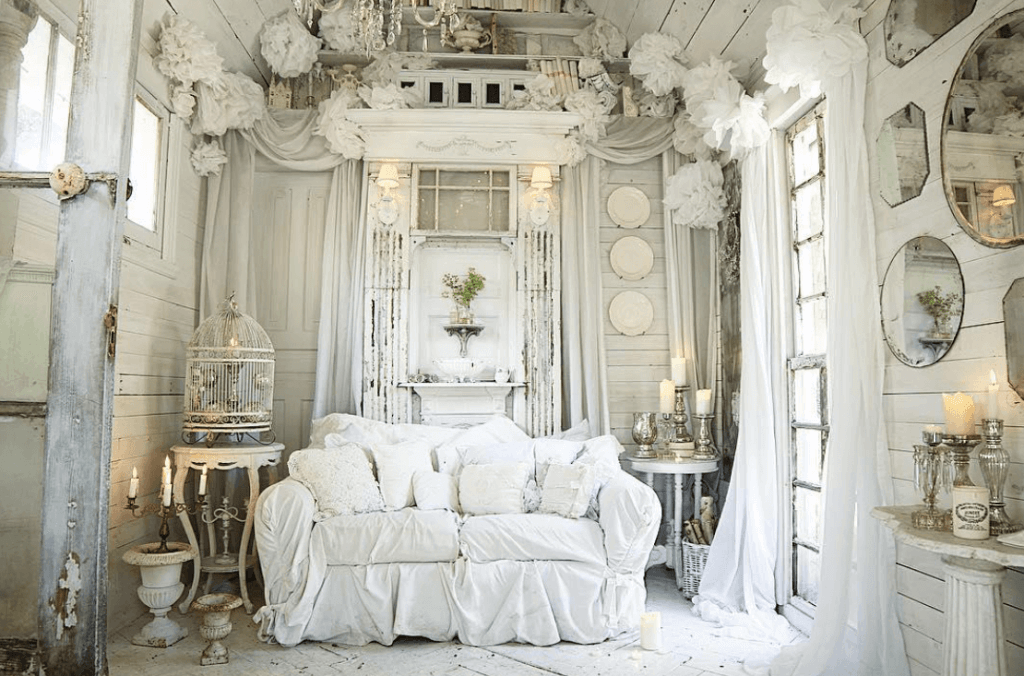 All-white cottage house photo studio