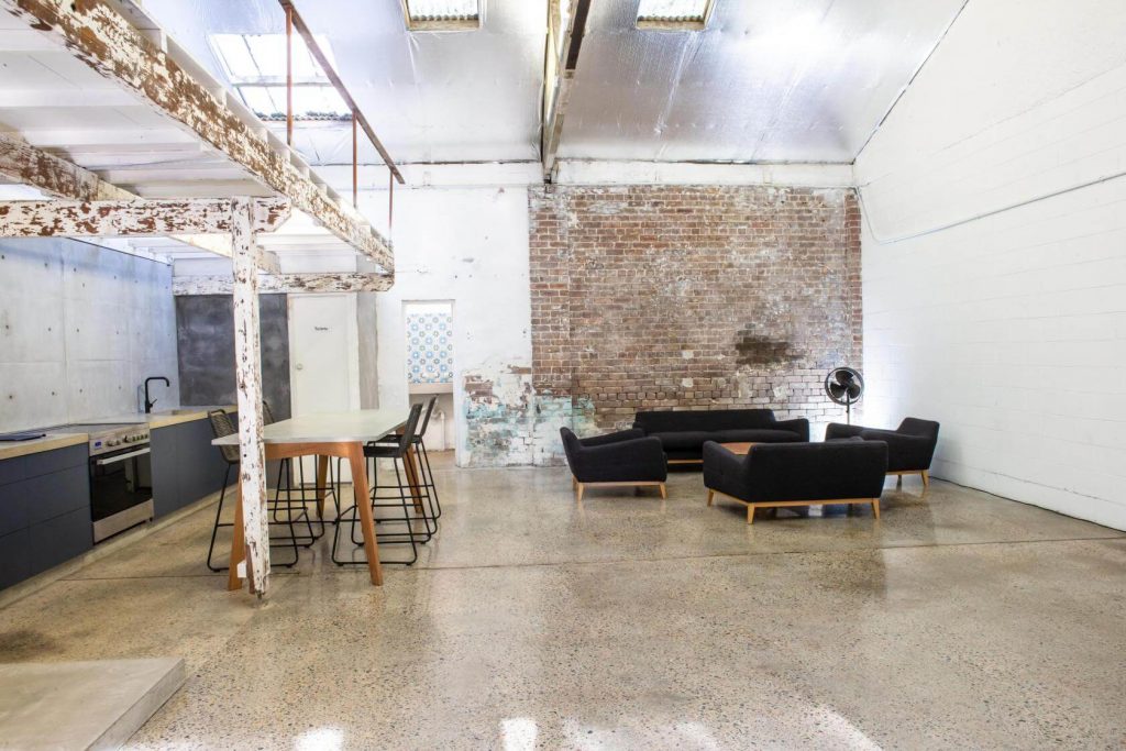 a white photo studio in a warehouse in Sydney 