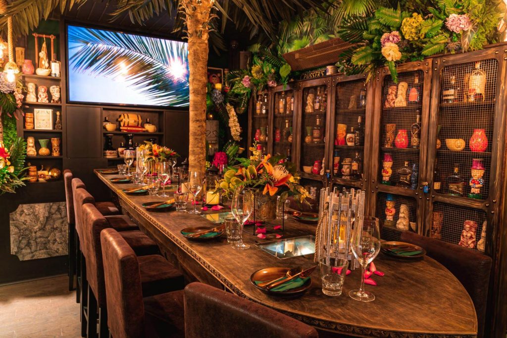 a quirky venue with wooden and Hawaiian ornaments in London