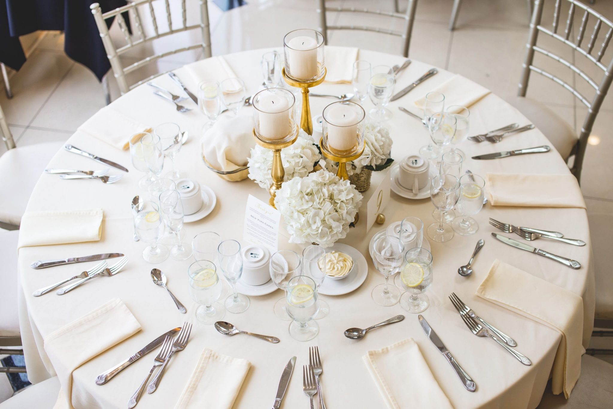 all-white table set up