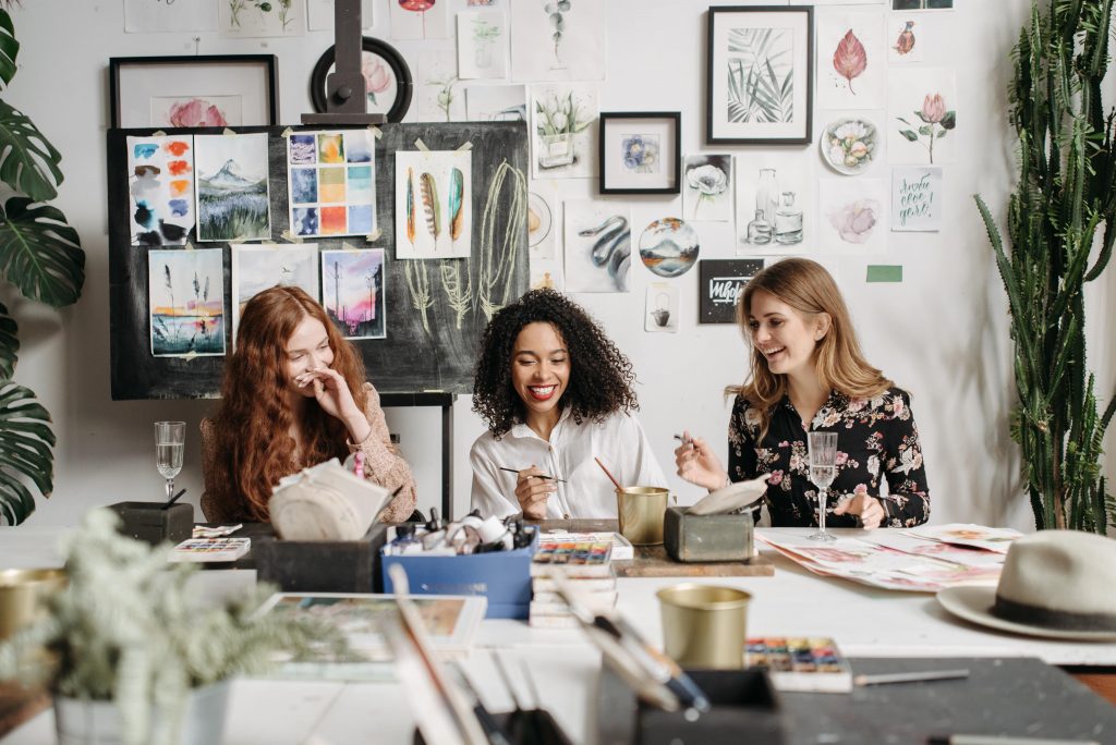 three women painting