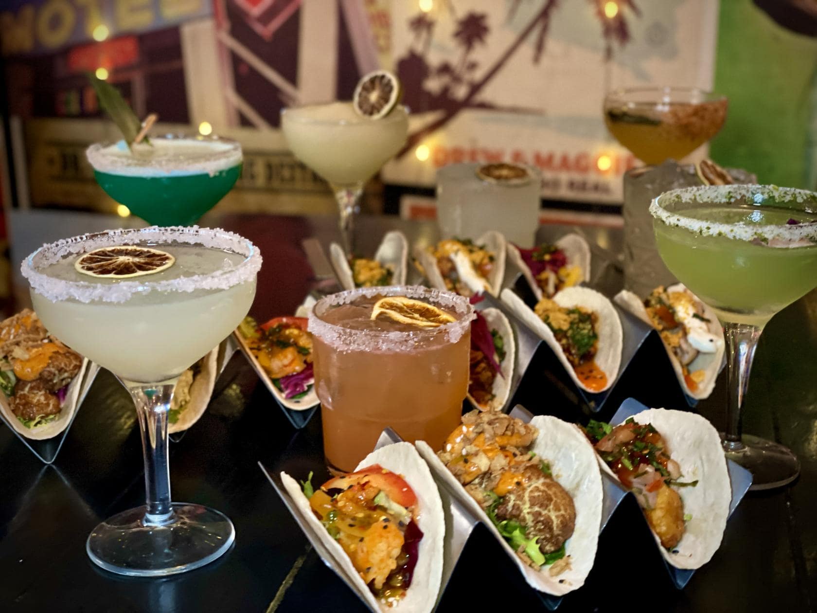 delicious tacos and cocktails for a dinner party