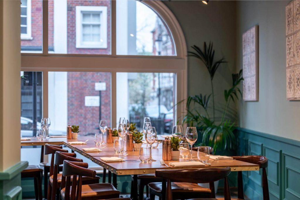 restaurant table with cutlery 