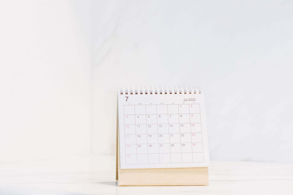 a calendar on the white background 