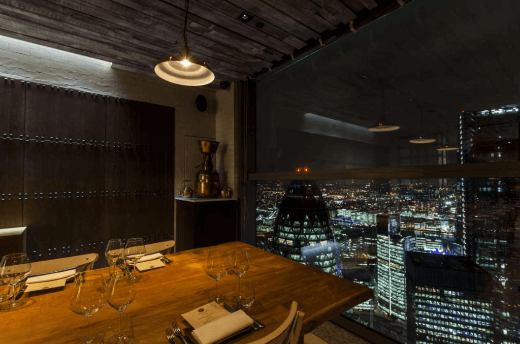 venue prepared to serve dinner overlooking the city centre of London