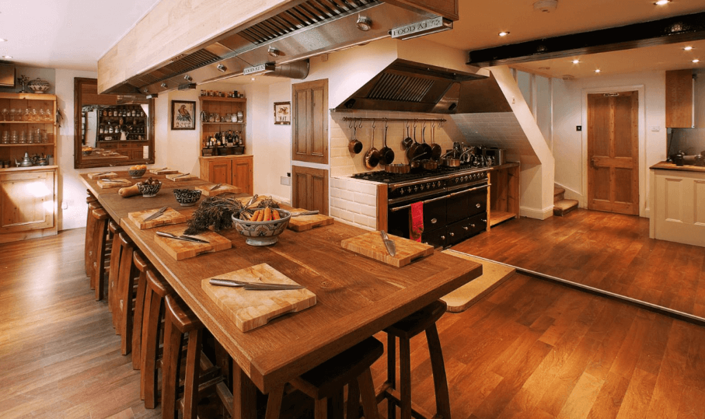 a table prepared for group cooking workshop