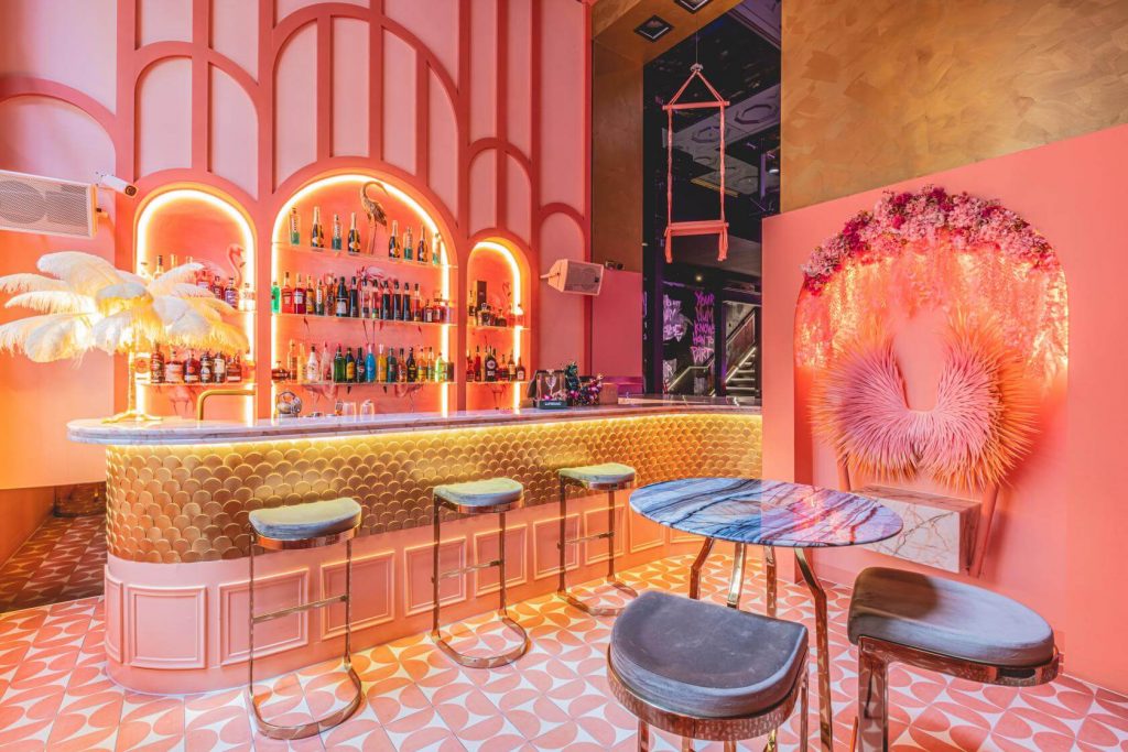 Pink coloured sophisticated bar venue
