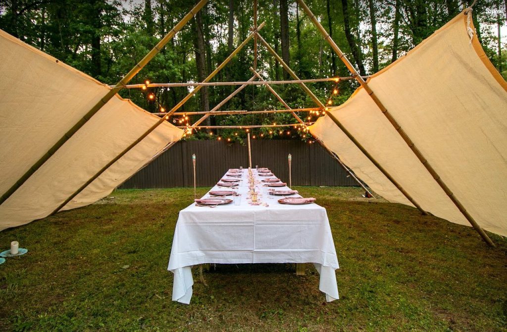 a wedding table set up outdoors