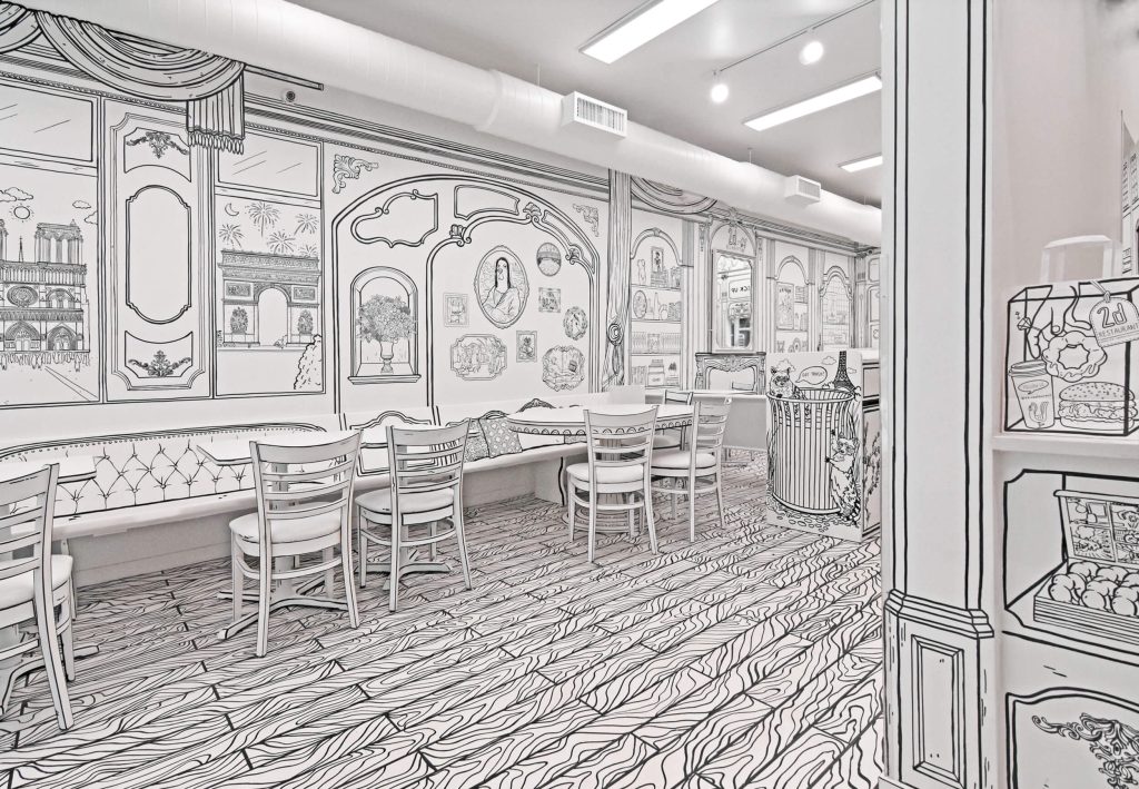 an inside of 2D-designed restaurant