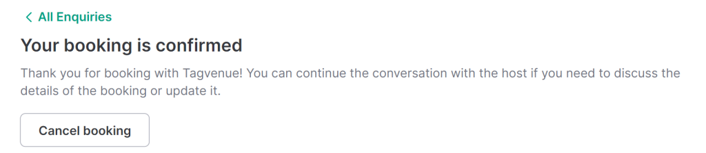 confirming your booking on Tagvenue