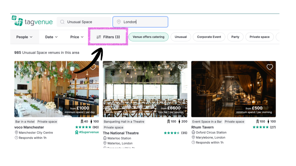 how to find unusual spaces on tagvenue