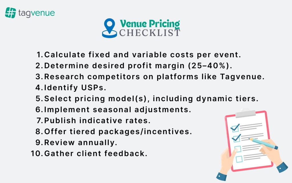 Checklist for venue pricing for all types of space, Tagvenue 