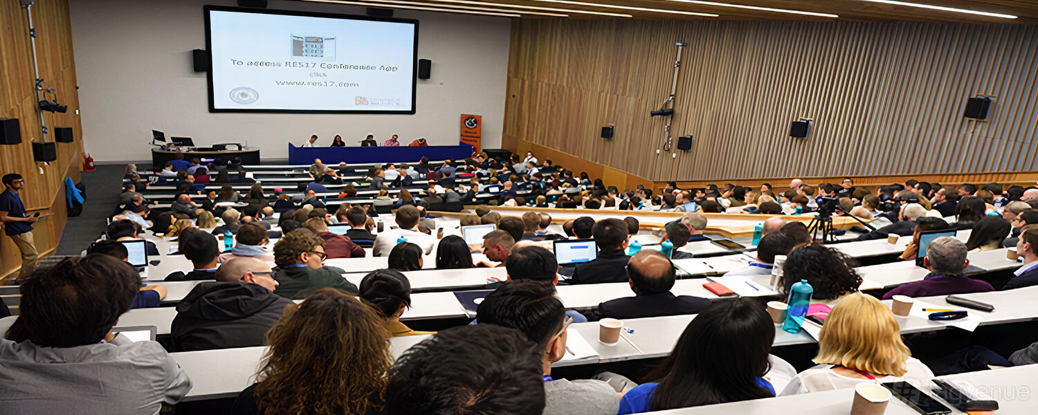A tiered lecture theatre with wood paneling, projection screen, and built-in seating at Priory Road - Social Sciences Complex.