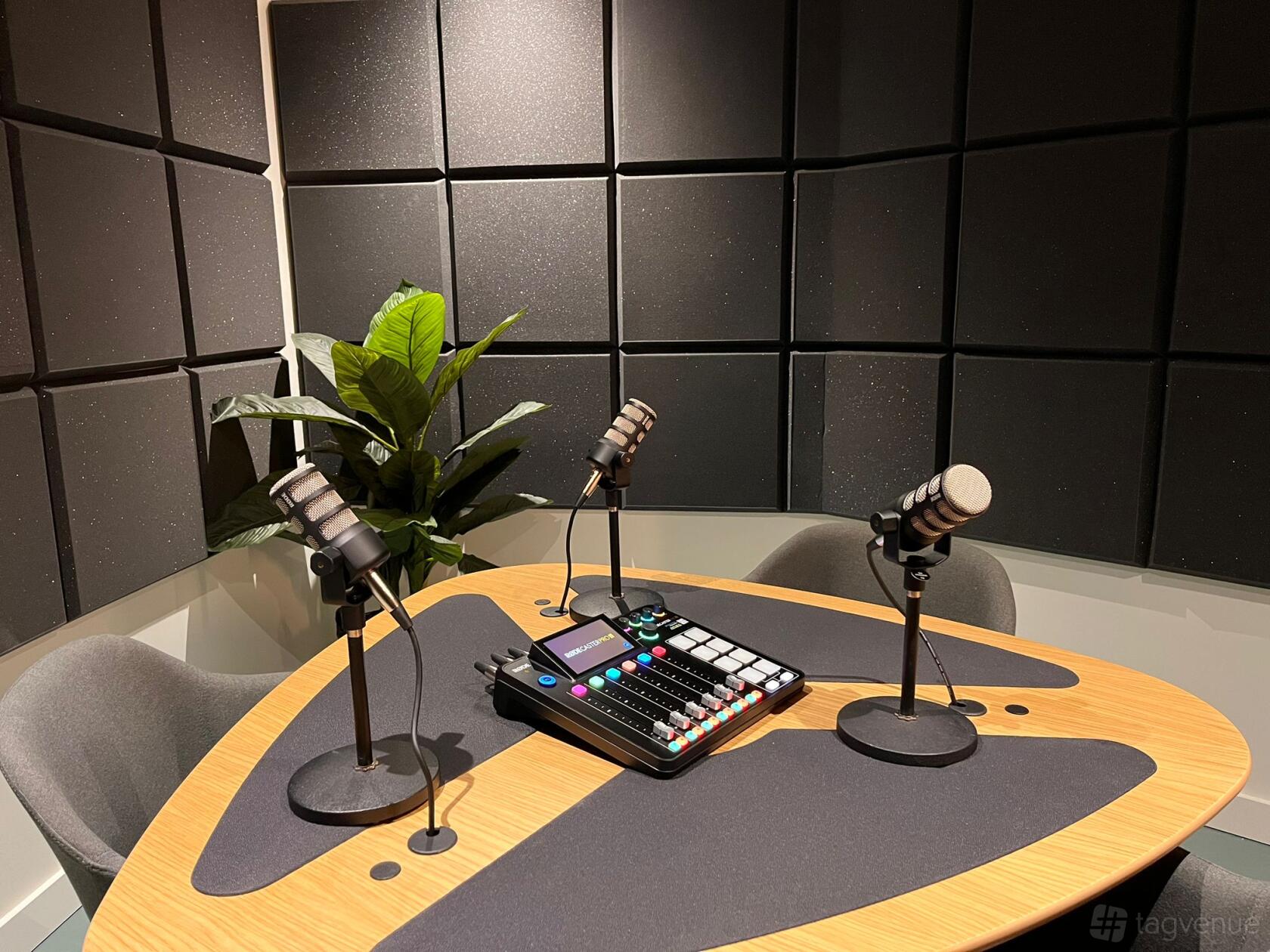 Department Leeds Dock podcast studio with table and microphones