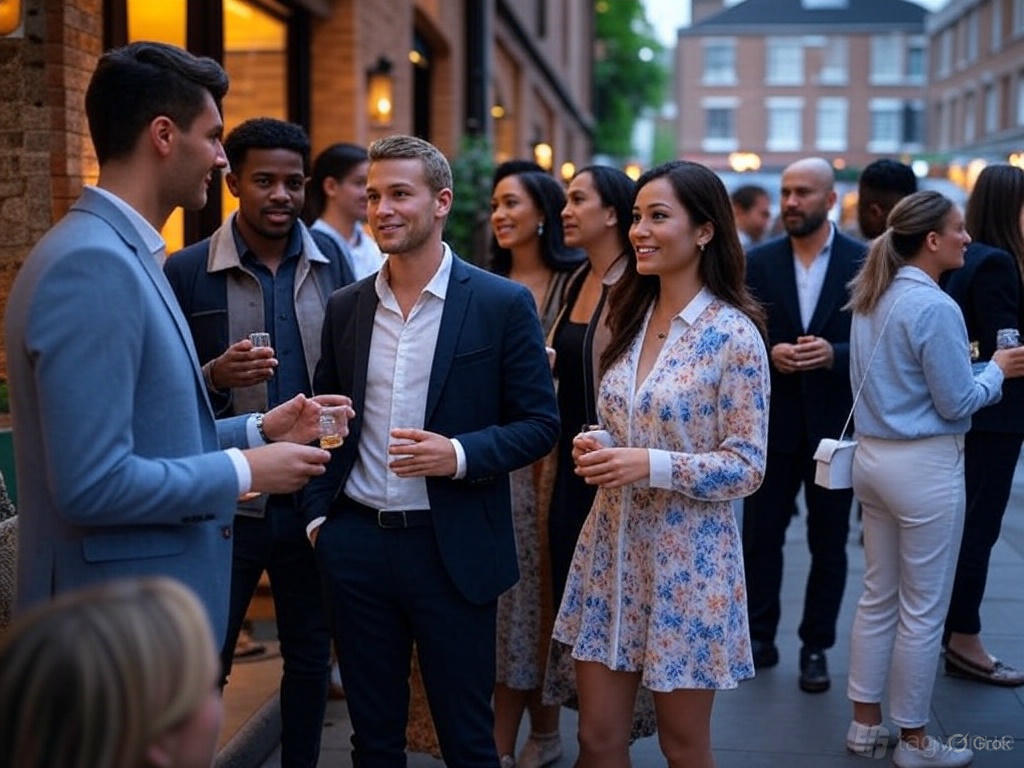 A terrace at a nightclub with groups of people socializing outdoors beside brick buildings at Le Bab Covent Garden.