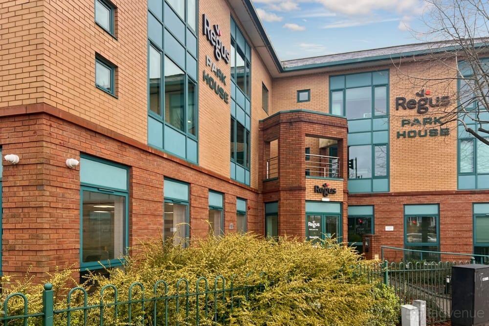 A meeting centre with large windows, brick exterior, and Regus branding at Regus - Birmingham, Rubery.