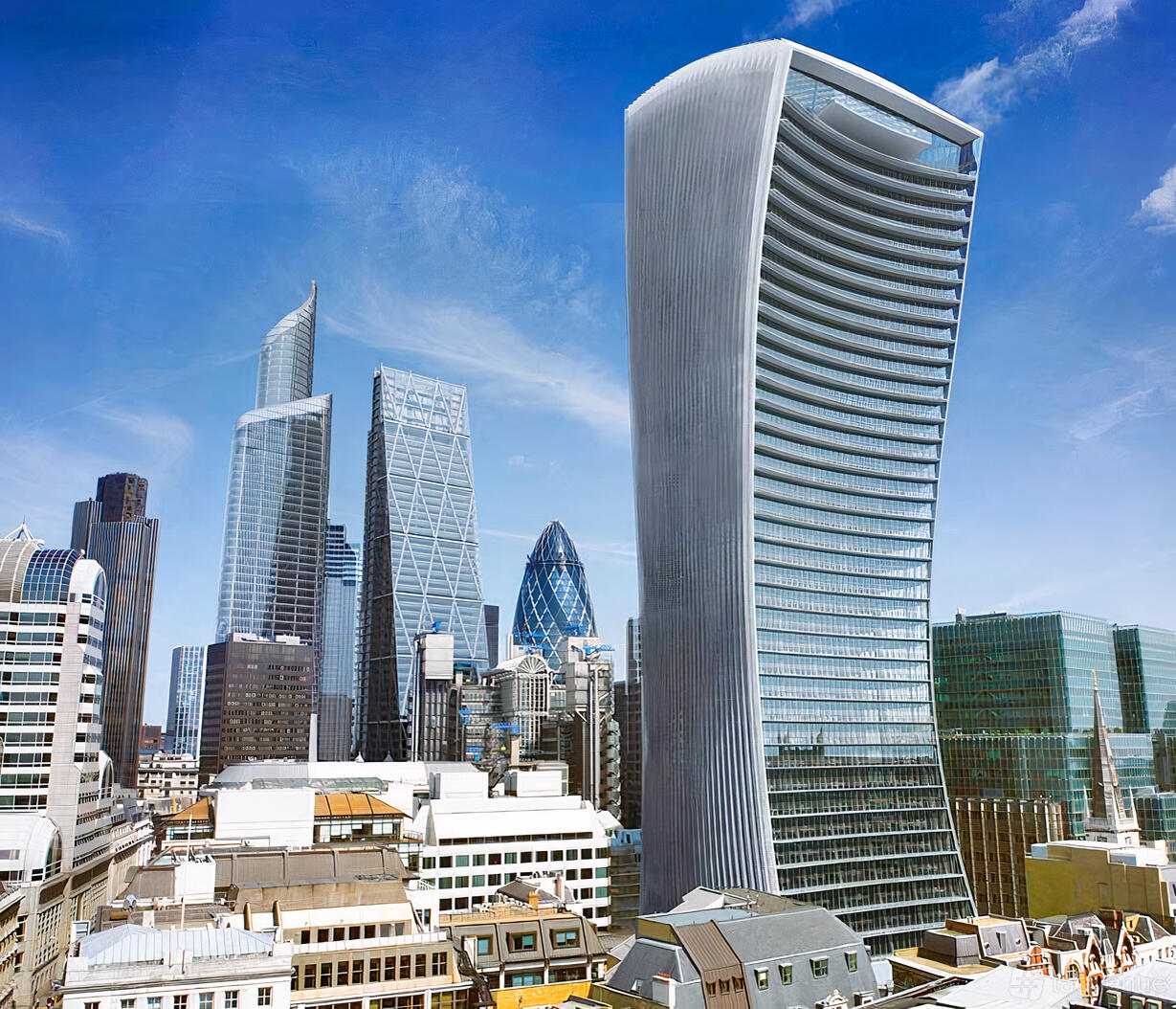 A versatile event space with a rooftop terrace overlooking modern skyscrapers and city views at Sky Garden.