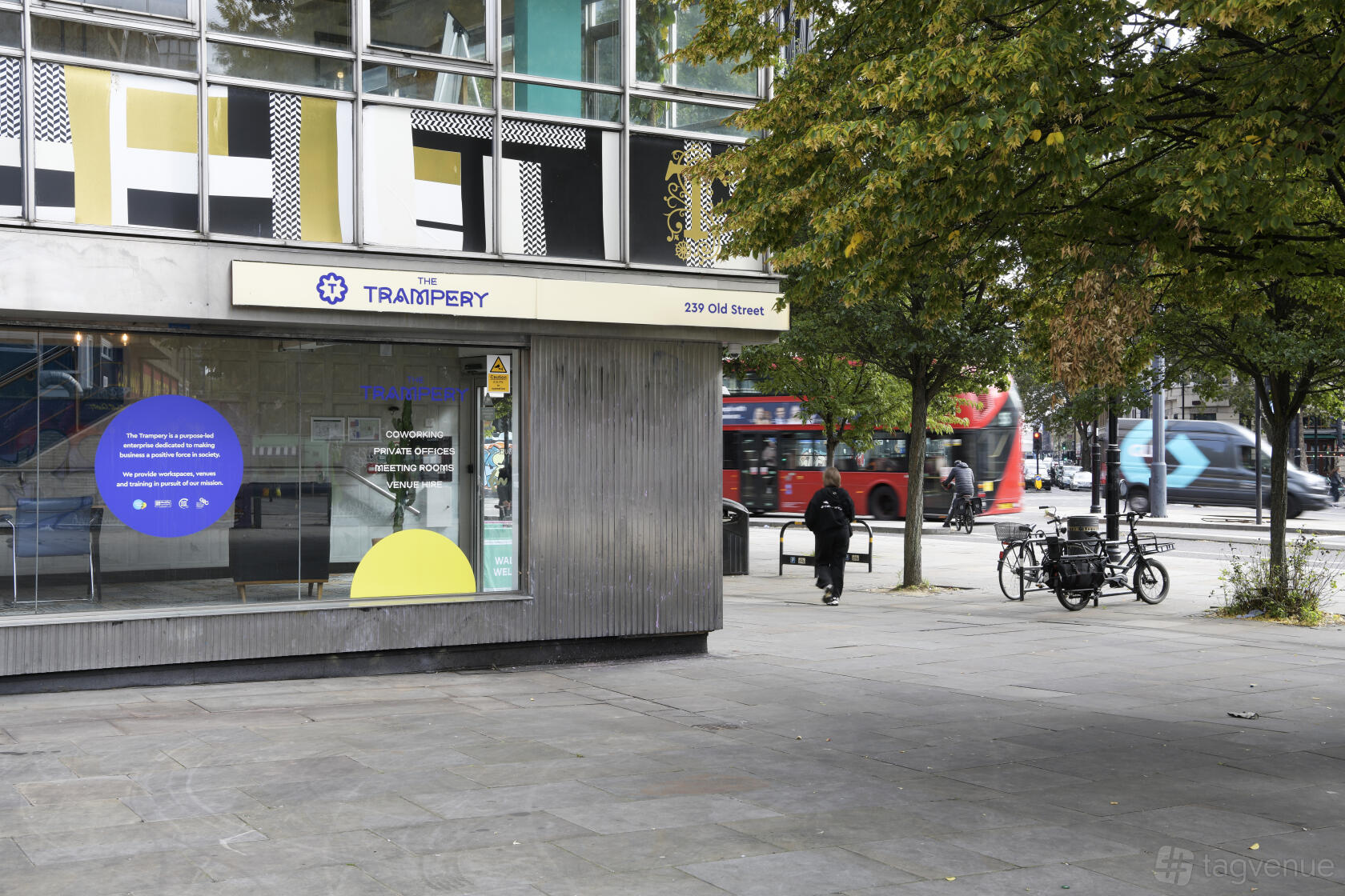 A blank canvas venue with floor-to-ceiling windows and a metallic exterior at The Trampery Old Street.