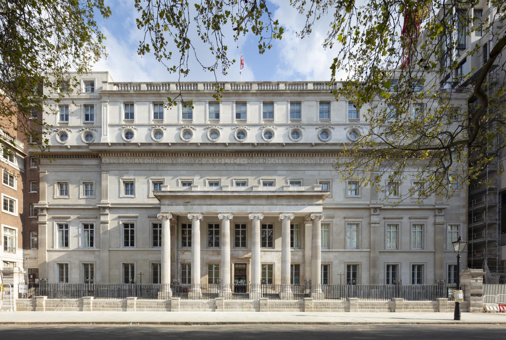 An academic venue with a neoclassical facade, large columns, and symmetrical windows at The View.