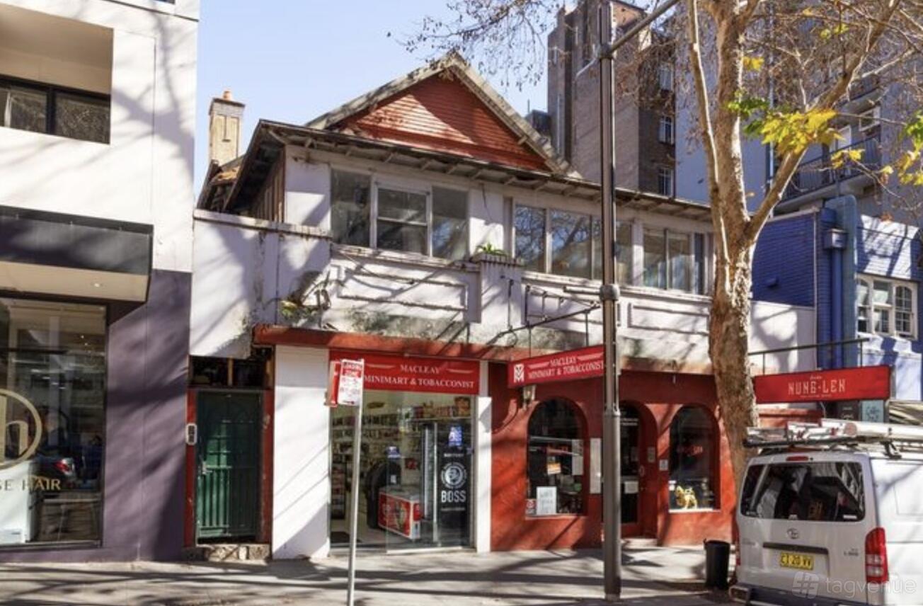 A restaurant with a red facade and arched windows on a city street at Nung Len.