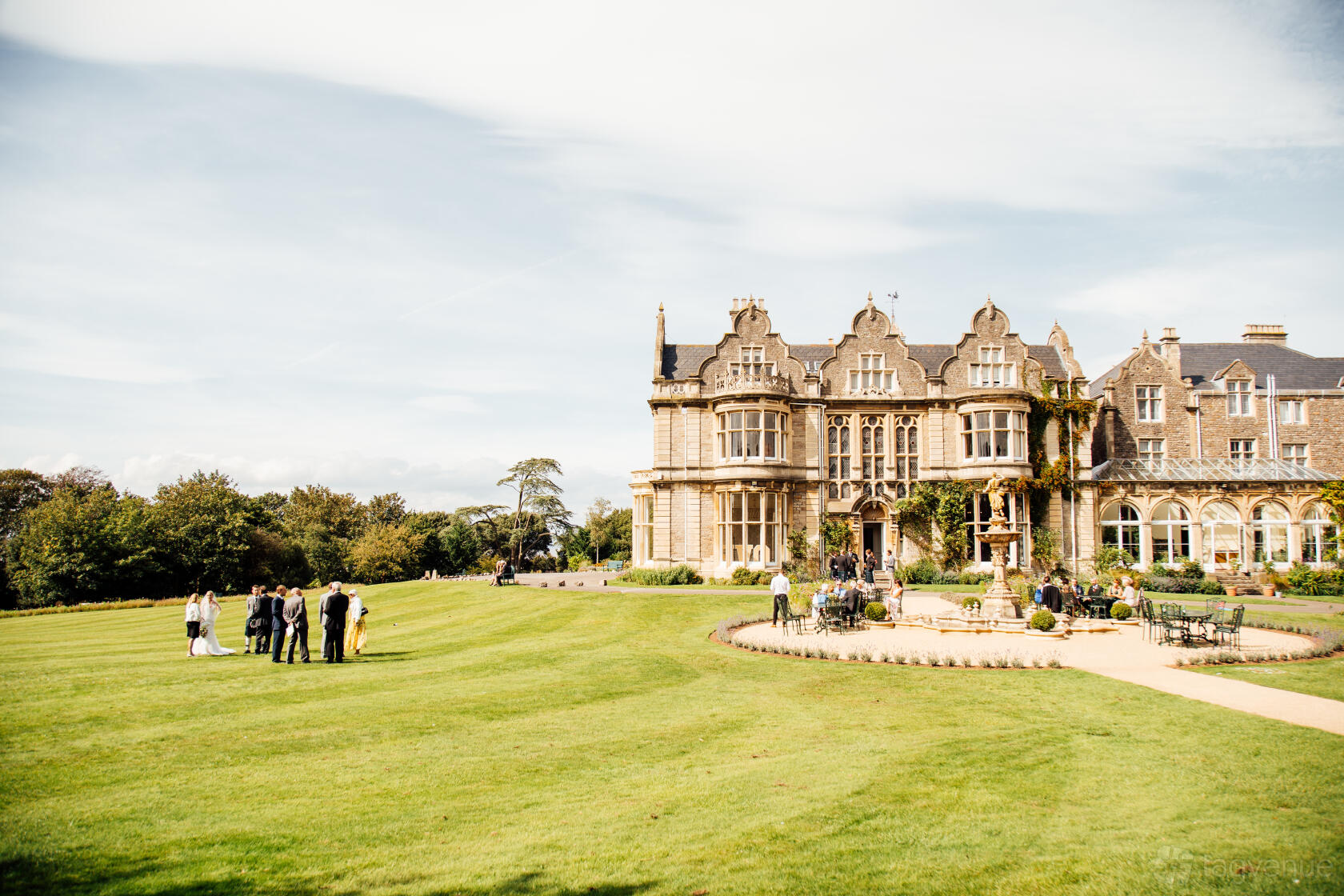 A versatile event space with a grand historic mansion surrounded by expansive lawns at Clevedon Hall.