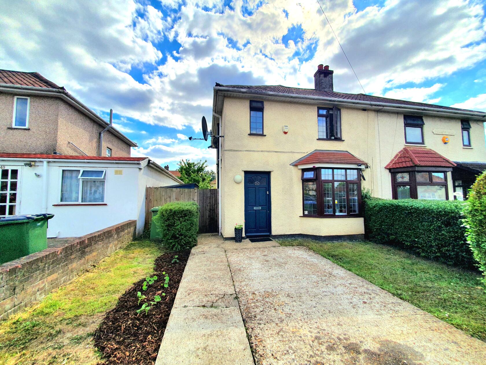 A semi-detached house with a front driveway, bay window, and hedge-lined entrance at 3 BED HOUSE.